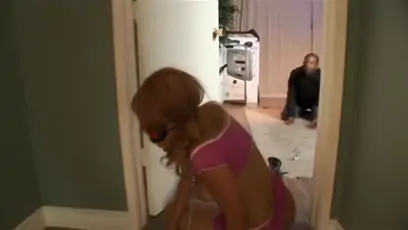 Blindfolded and ready for her present